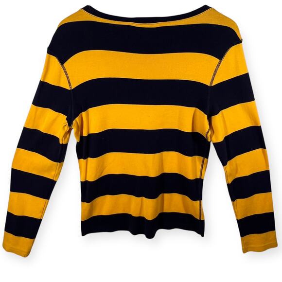 Ralph Lauren Sport Rugby Stripe Cotton Long Sleeve Shirt Blue Yellow Logo XL - Picture 4 of 10